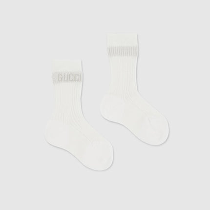 Gucci Baby White Ribbed Cotton Socks with Logo
