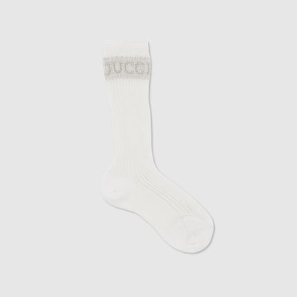 Gucci Kids White Cotton Socks with Logo Detail