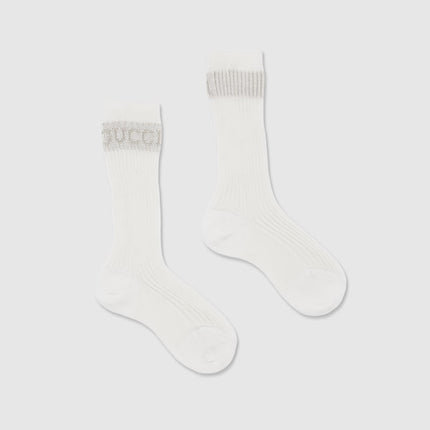 Gucci Kids White Cotton Socks with Logo Detail