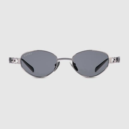 GUCCI GG1935S Oval Sunglasses – Light Ruthenium with Cut-Out Logo