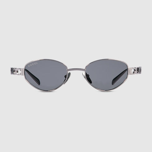 GUCCI GG1935S Oval Sunglasses – Light Ruthenium with Cut-Out Logo