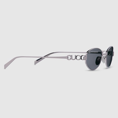 GUCCI GG1935S Oval Sunglasses – Light Ruthenium with Cut-Out Logo
