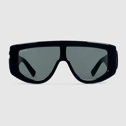 Gucci Black Shield Sunglasses with Double G & Grey Lens – GG1950S