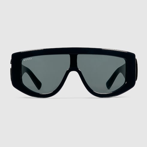 Gucci Black Shield Sunglasses with Double G & Grey Lens – GG1950S