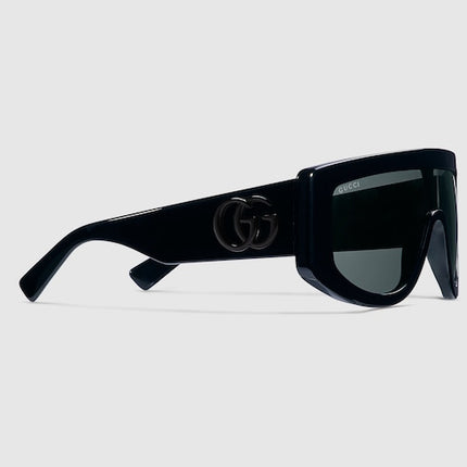 Gucci Black Shield Sunglasses with Double G & Grey Lens – GG1950S