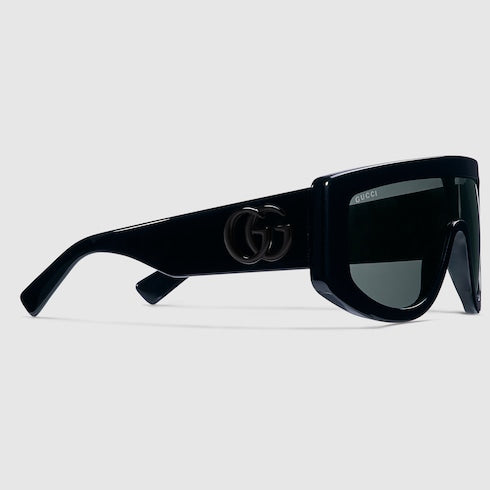 Gucci Black Shield Sunglasses with Double G & Grey Lens – GG1950S