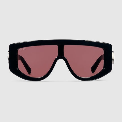 Gucci Black Shield Sunglasses with Double G & Burgundy Lens – GG1950S