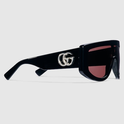 Gucci Black Shield Sunglasses with Double G & Burgundy Lens – GG1950S