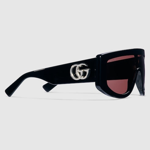 Gucci Black Shield Sunglasses with Double G & Burgundy Lens – GG1950S