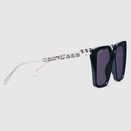 Gucci Square Black Sunglasses with Crystal Studded Temples – GG1967S