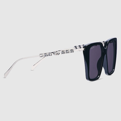Gucci Square Black Sunglasses with Crystal Studded Temples – GG1967S