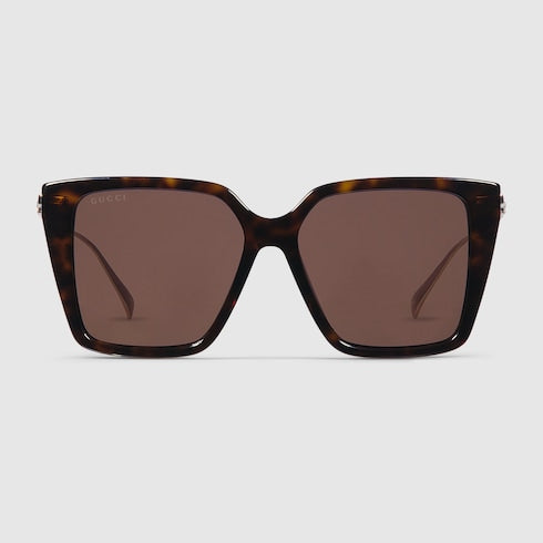 Gucci Square Tortoiseshell Sunglasses with Crystal Studded Temples – GG1967S
