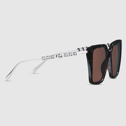 Gucci Square Tortoiseshell Sunglasses with Crystal Studded Temples – GG1967S