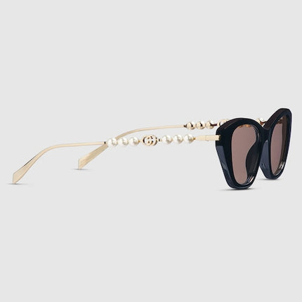 Gucci Black Cat Eye Sunglasses with Pearl & Interlocking G – GG1968S