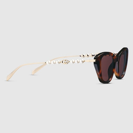 Gucci Tortoiseshell Cat Eye Sunglasses with Pearl & Interlocking G – GG1968S
