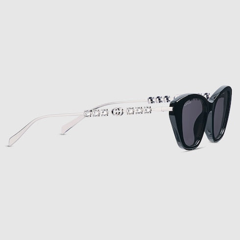Gucci Black Cat Eye Sunglasses with Crystal Studded Temples – GG1968S