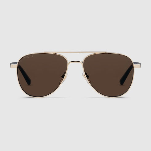 GUCCI GG1962S Aviator Sunglasses – Light Gold with Brown Lenses
