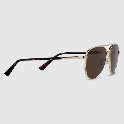 GUCCI GG1962S Aviator Sunglasses – Light Gold with Brown Lenses