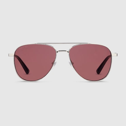 GUCCI GG1962S Aviator Sunglasses – Silver with Burgundy Lenses