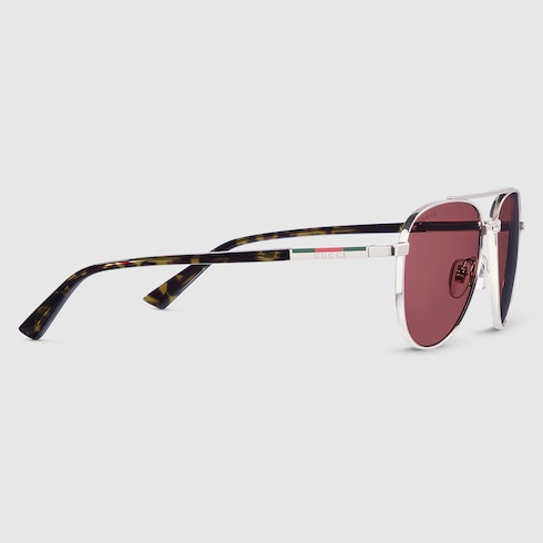 GUCCI GG1962S Aviator Sunglasses – Silver with Burgundy Lenses