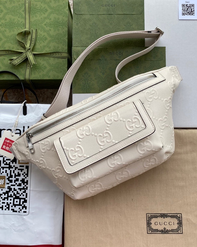 Embossed White Leather Belt Bag 645093