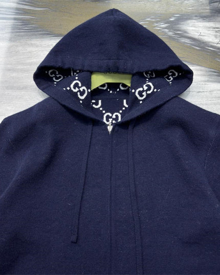 Gucci Wool Zip-Up Hoodie – Midnight Navy