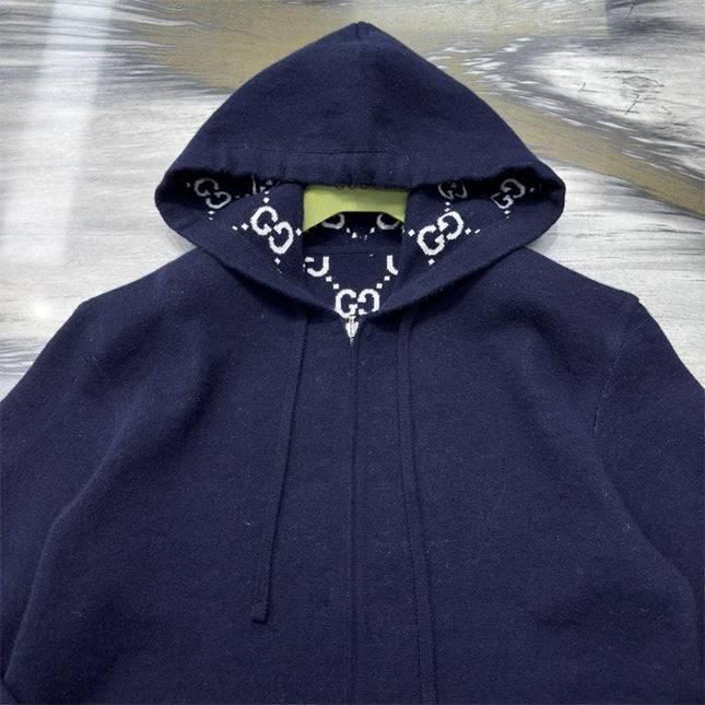 Gucci Wool Zip-Up Hoodie – Midnight Navy