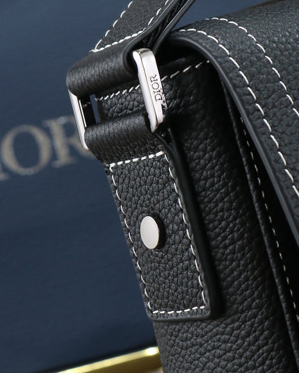 Christian Dior Messenger Bag Black Grained Leather