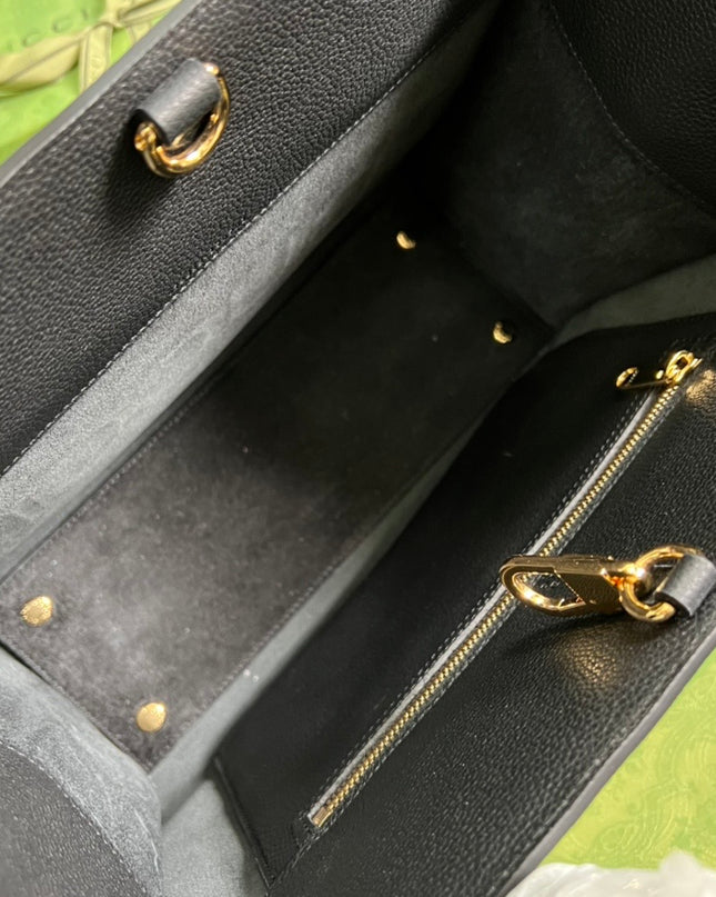 Gucci Embossed Logo Black Leather Tote Bag 674822