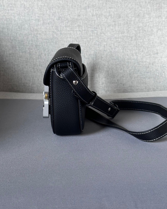 Dior Mini Messenger Bag – Black Grained Leather with White Contrast Stitching
