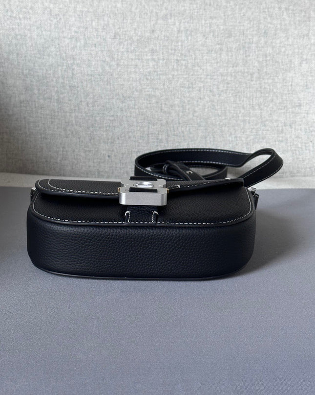 Dior Mini Messenger Bag – Black Grained Leather with White Contrast Stitching