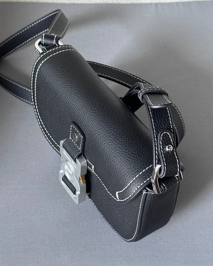 Dior Mini Messenger Bag – Black Grained Leather with White Contrast Stitching