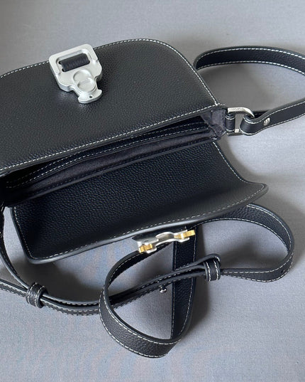 Dior Mini Messenger Bag – Black Grained Leather with White Contrast Stitching