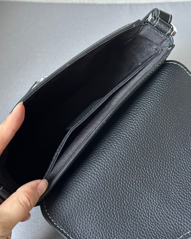 Dior Mini Messenger Bag – Black Grained Leather with White Contrast Stitching
