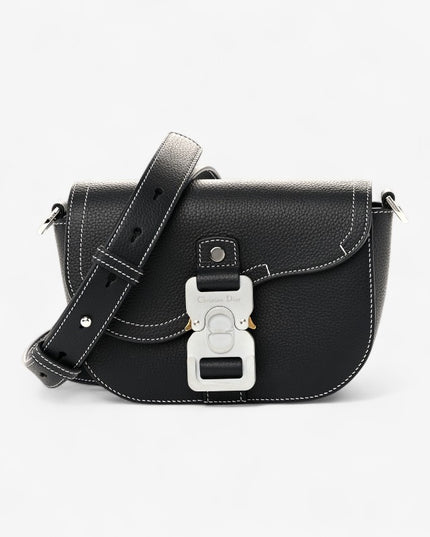 Dior Mini Messenger Bag – Black Grained Leather with White Contrast Stitching