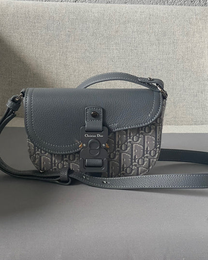 Dior Oblique Mini Messenger Bag – Blue-Grey Leather
