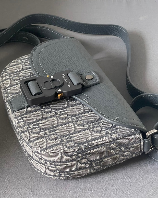 Dior Oblique Mini Messenger Bag – Blue-Grey Leather