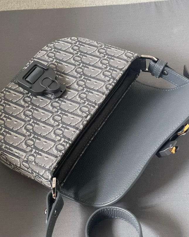 Dior Oblique Mini Messenger Bag – Blue-Grey Leather