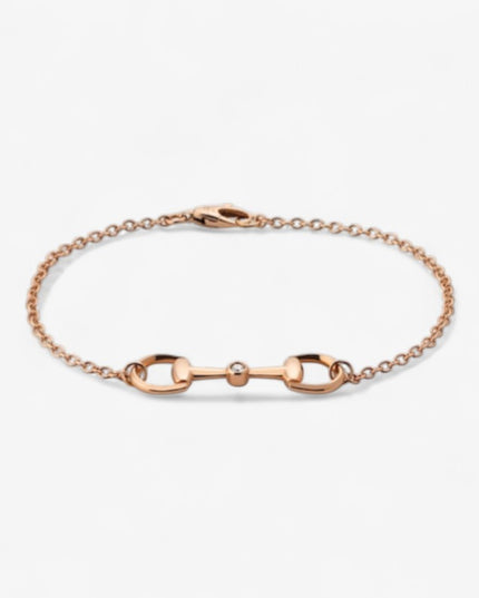 GUCCI 18k Rose Gold Horsebit Diamond Chain Bracelet