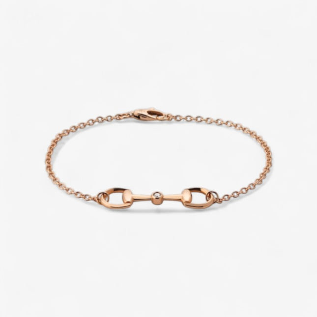 GUCCI 18k Rose Gold Horsebit Diamond Chain Bracelet