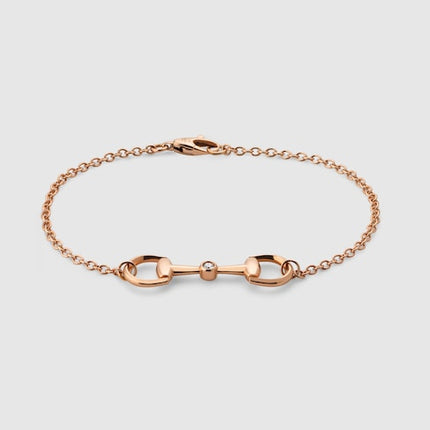 GUCCI 18k Rose Gold Horsebit Diamond Chain Bracelet