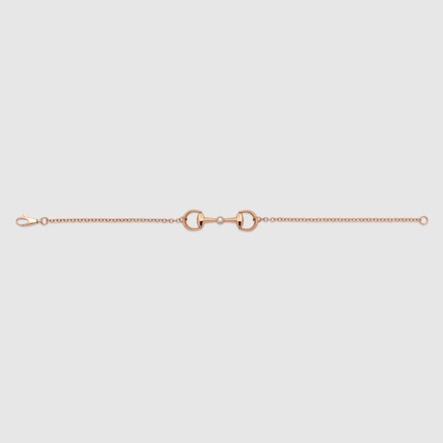 GUCCI 18k Rose Gold Horsebit Diamond Chain Bracelet
