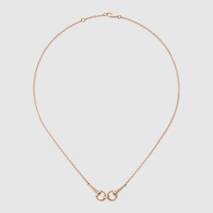 GUCCI 18k Rose Gold Horsebit Diamond Chain Necklace