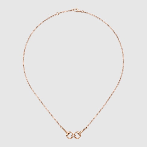 GUCCI 18k Rose Gold Horsebit Diamond Chain Necklace