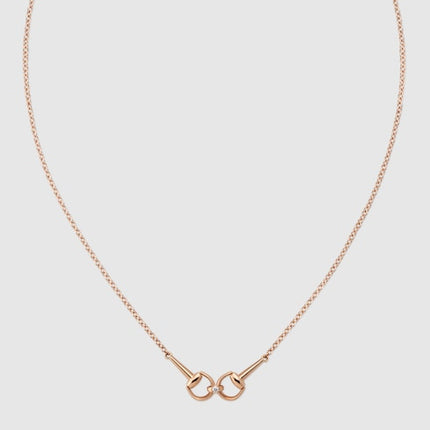 GUCCI 18k Rose Gold Horsebit Diamond Chain Necklace