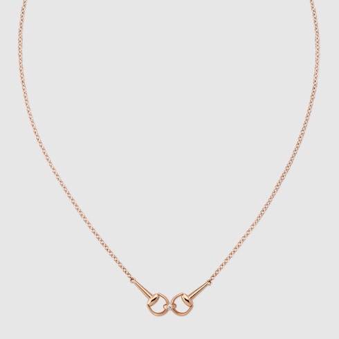 GUCCI 18k Rose Gold Horsebit Diamond Chain Necklace