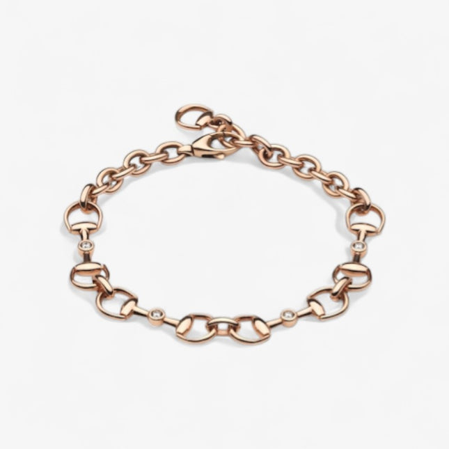 GUCCI 18k Rose Gold Horsebit Diamond Link Bracelet