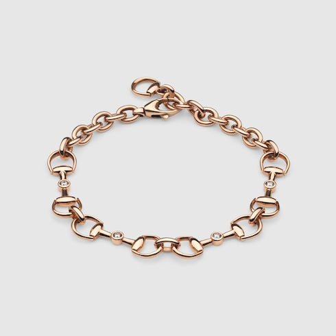 GUCCI 18k Rose Gold Horsebit Diamond Link Bracelet