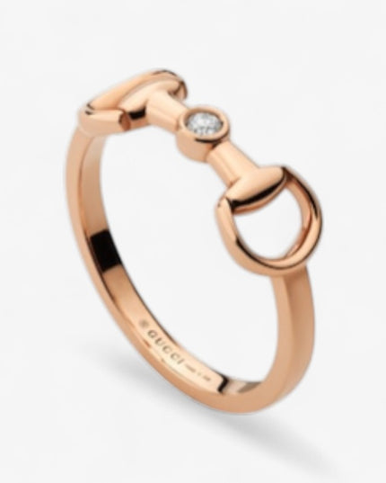 GUCCI 18k Rose Gold Horsebit Diamond Ring
