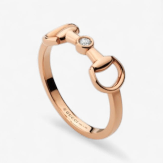 GUCCI 18k Rose Gold Horsebit Diamond Ring
